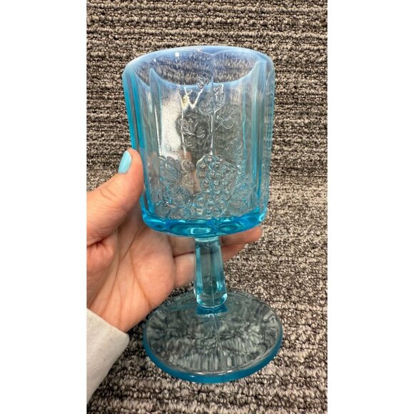 Westmoreland Paneled Grape Blue Opalescent Goblet Wine Glass - 3 available - Picture 5 of 6